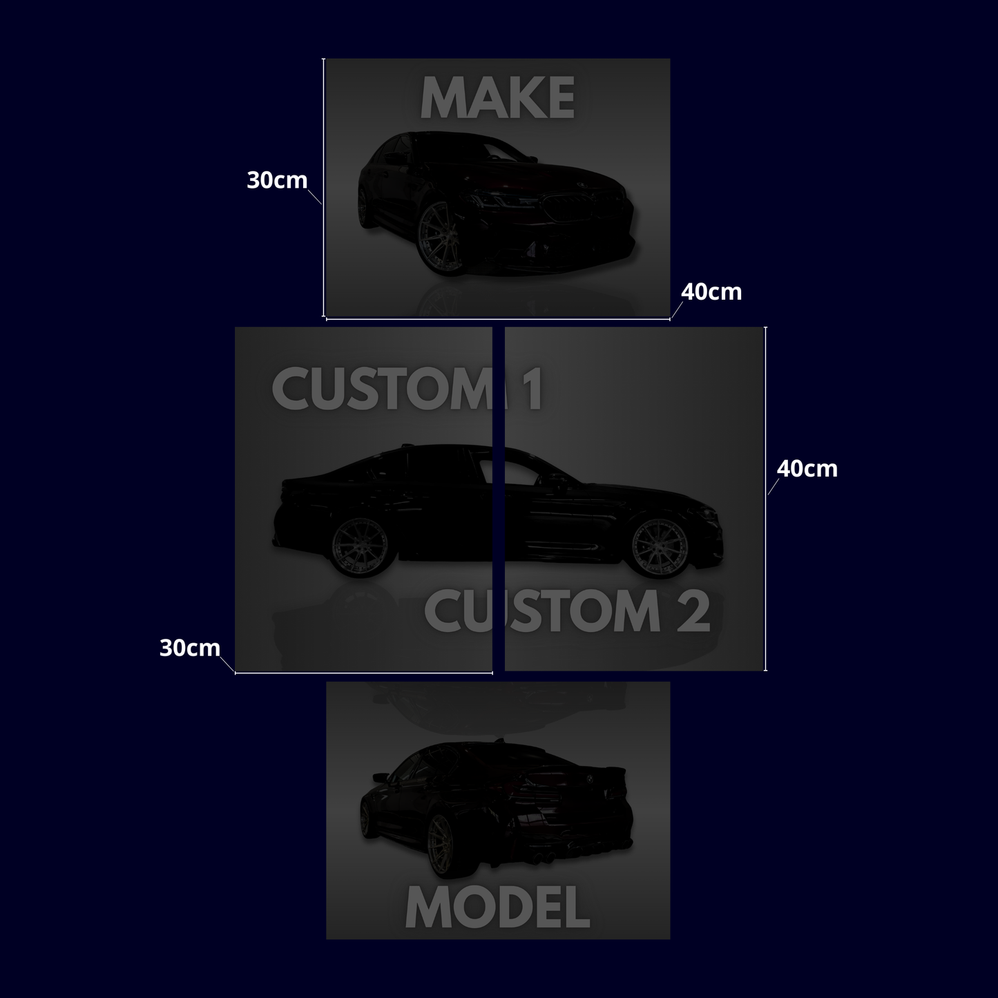 Custom Bil Plakat Sæt – 4 Dele