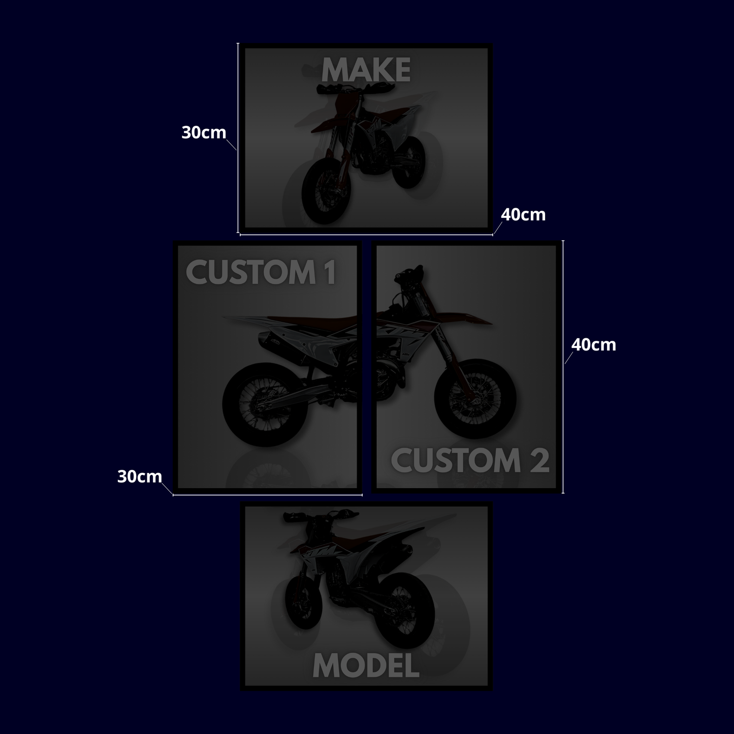 Custom Motorcykel Plakat Sæt – 4 Dele